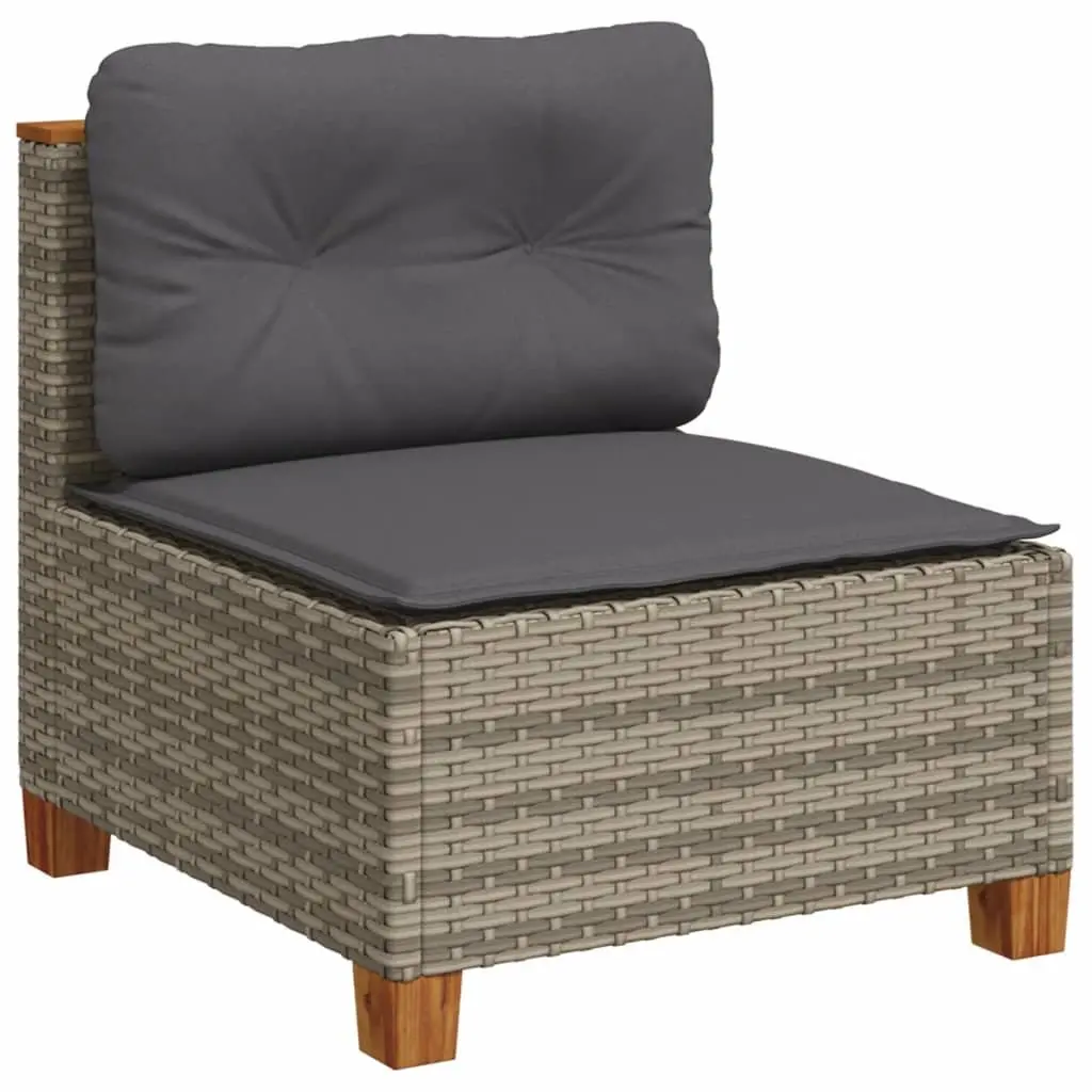 Garden Sofa Set Grey 6 Piece Modular Outdoor Furniture with Padded Cushions and Acacia Wood Table