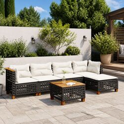 Garden Sofa Set 6 Piece Outdoor Patio Furniture Black Poly Rattan Modular