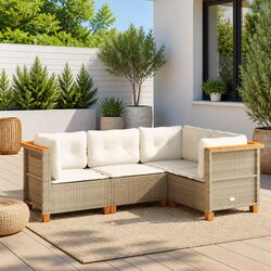 Compact 4-Piece Beige Garden Sofa Set with Cushions
