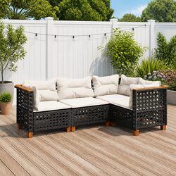 Concise 4-Piece Black Poly Rattan Sofa Set