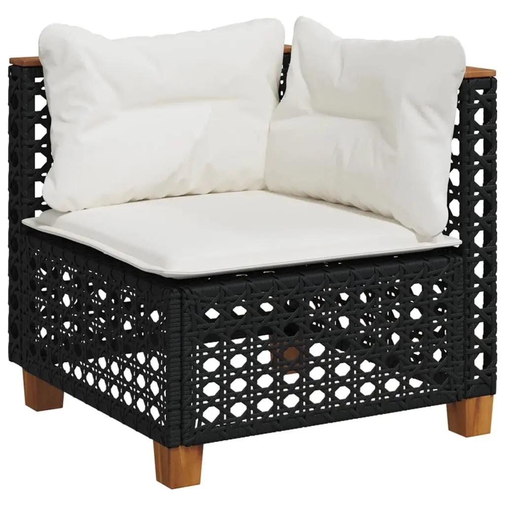 Outdoor Garden Sofa Set 4 Piece Black Poly Rattan Patio Furniture with Cushions