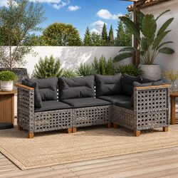 Garden Sofa Set 4 Piece Outdoor Furniture Grey Patio Lounge Rattan Cushions