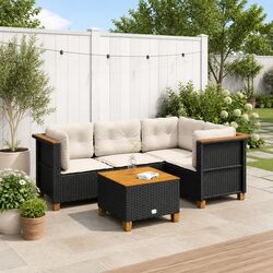 5-Piece Black Poly Rattan Sofa Set for Your Patio