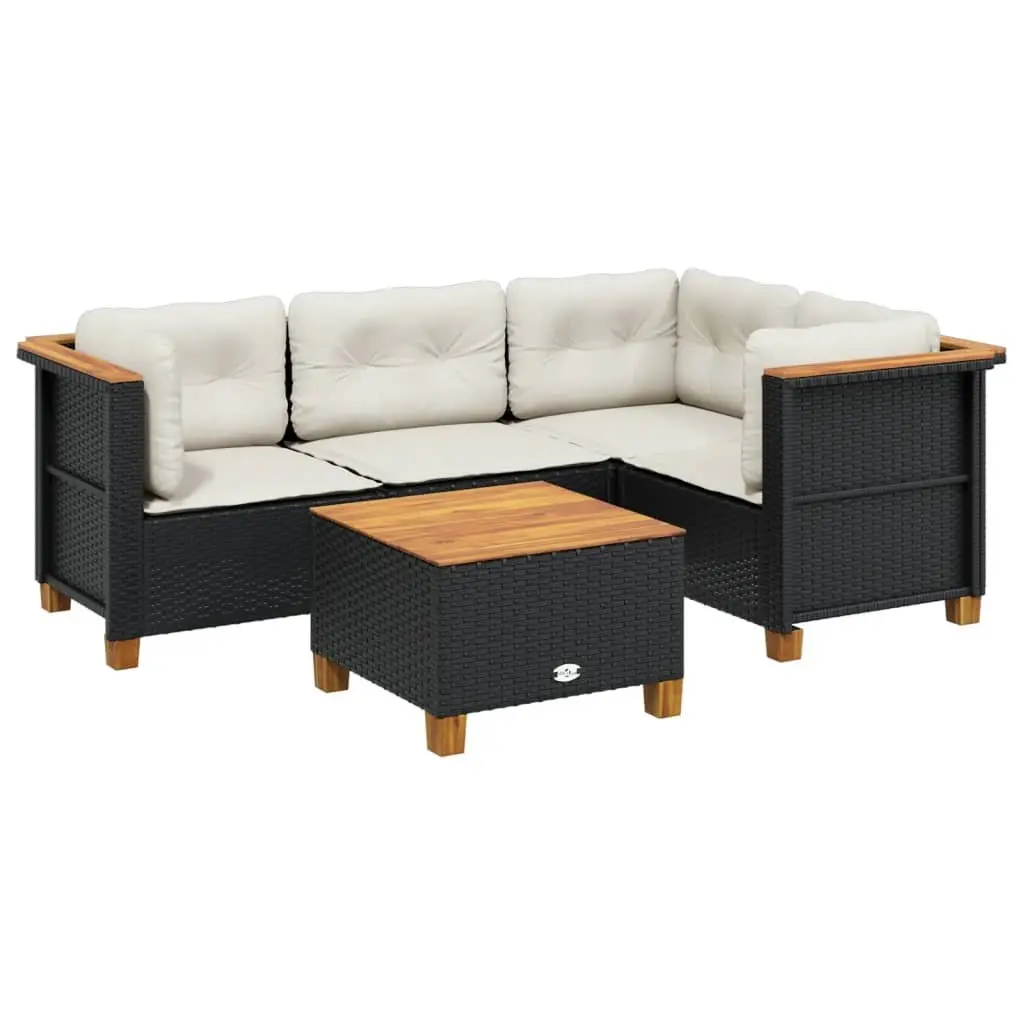 Garden Sofa Set 5 Piece Outdoor Furniture Patio Black Poly Rattan with Cushions