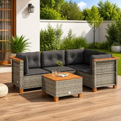 5-Piece Outdoor Sofa Set with Cushions in Grey
