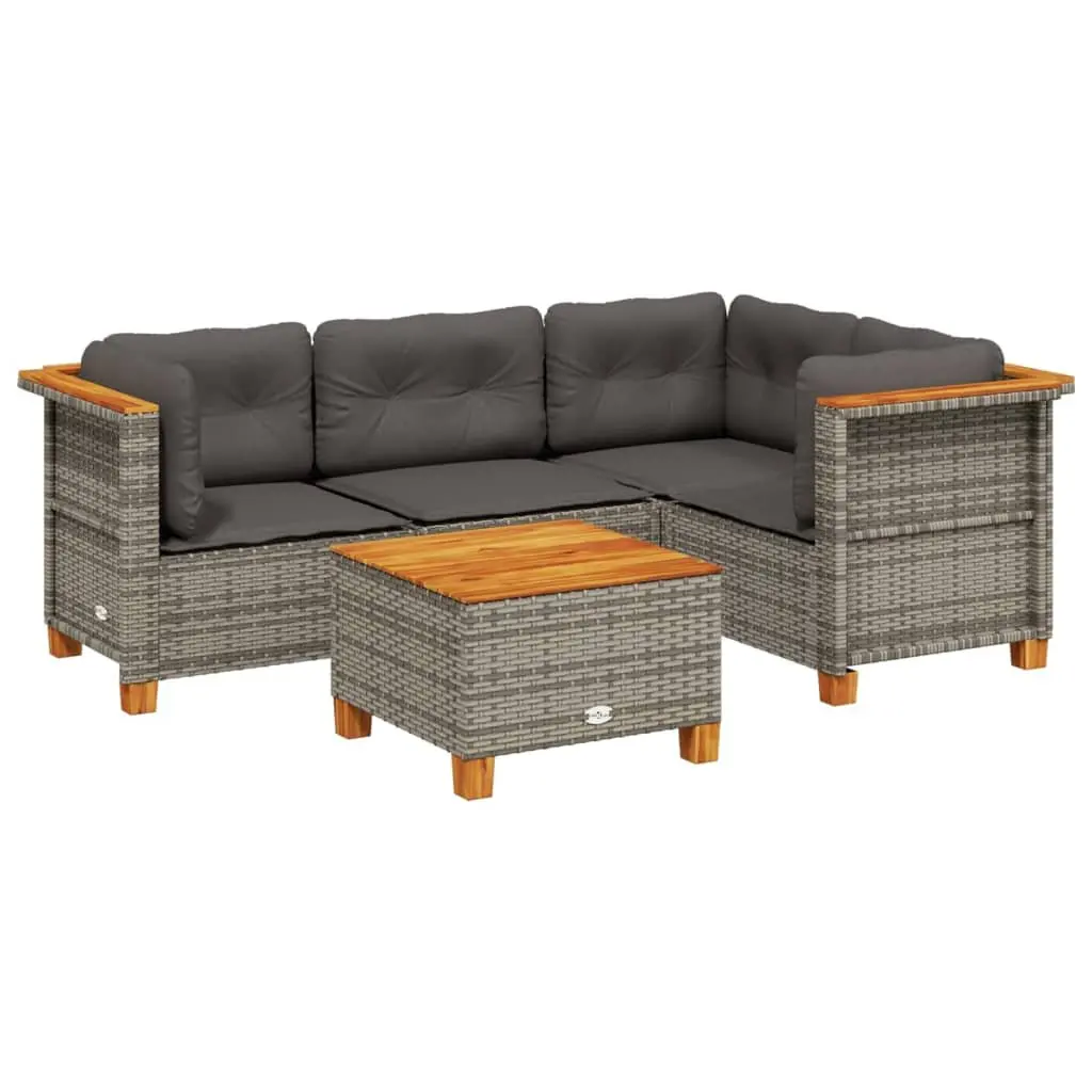 5 Piece Garden Sofa Set Grey Modular Outdoor Patio Furniture with Cushions