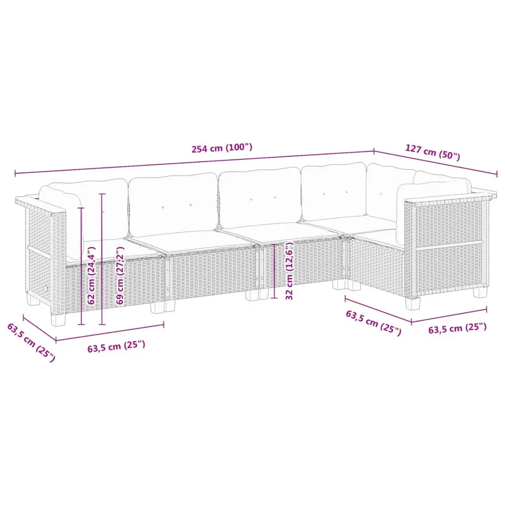 Garden Sofa Set 5 Piece Outdoor Furniture Modular Lounge Grey with Cushions