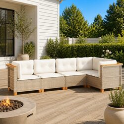 Beige 5 Piece Garden Sofa Set with Cushions - Durable & Stylish