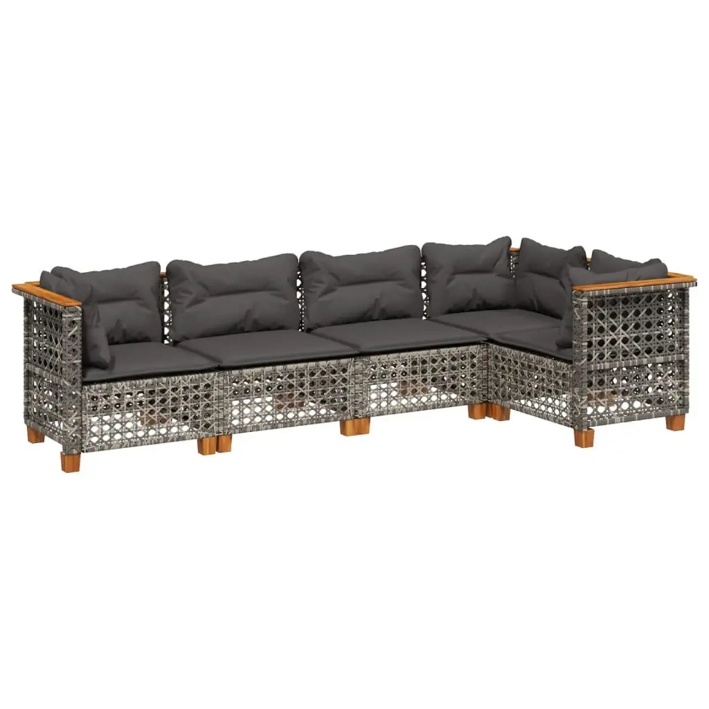 Garden Sofa Set Grey 5 Piece Modular Outdoor Furniture with Padded Cushions
