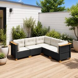 5 Piece Outdoor Garden Sofa Set Black Poly Rattan Furniture with Cushions Patio