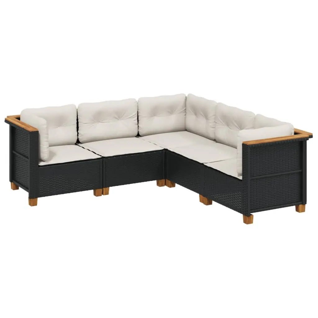 5 Piece Black Modular Outdoor Sofa Set with Cushions Weather Resistant Poly Rattan Garden Furniture