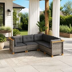 Garden Sofa Set 5 Piece Outdoor Furniture Patio Grey Rattan Cushions Modular