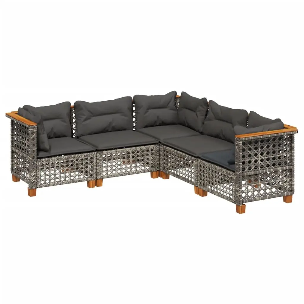Garden Sofa Set Grey 5 Piece Modular Outdoor Furniture with Thick Cushions