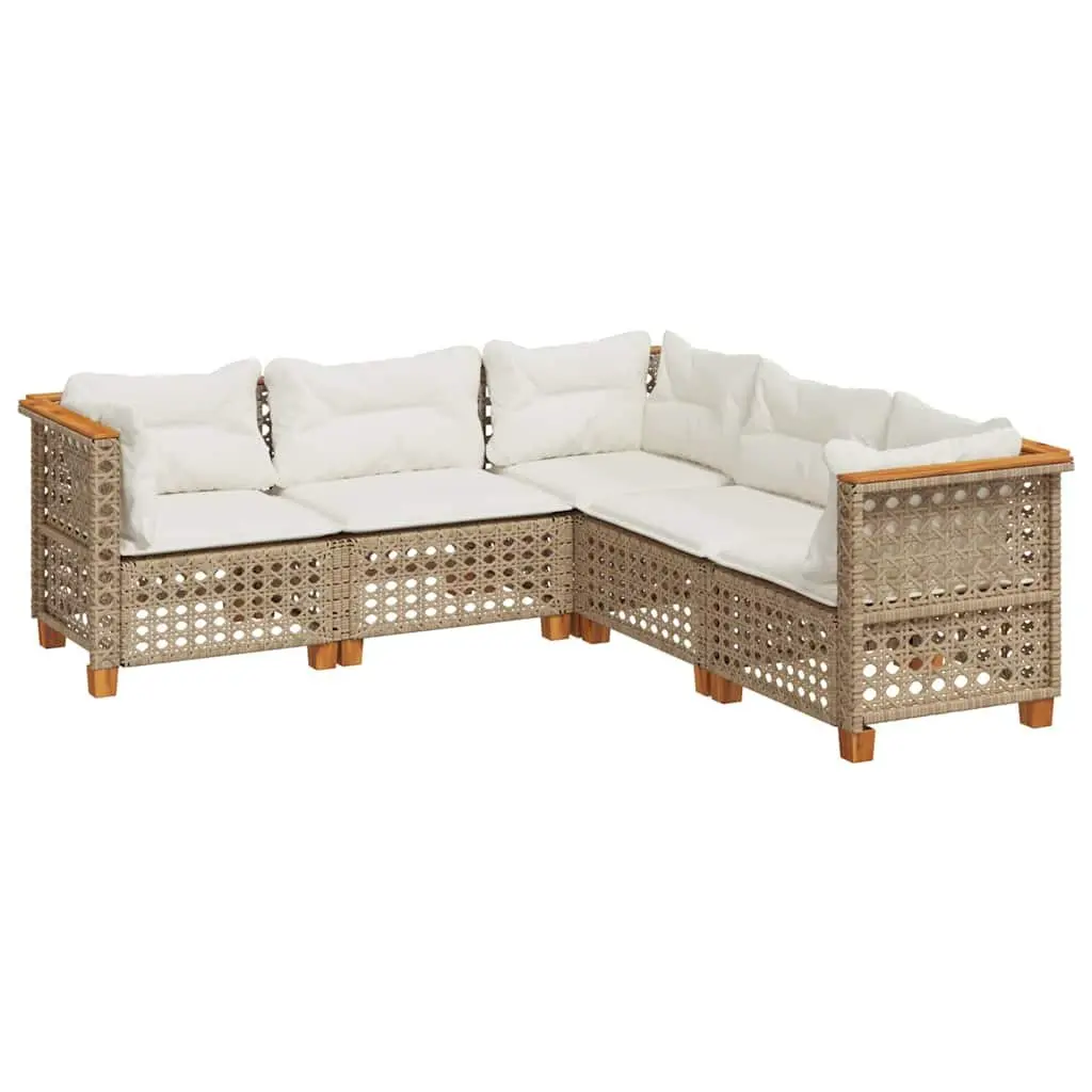 Outdoor Garden Sofa Set 5 Piece Patio Furniture with Cushions Beige Rattan