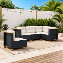Outdoor Garden Sofa Set 5 Piece Black Poly Rattan Patio Furniture with Cushions