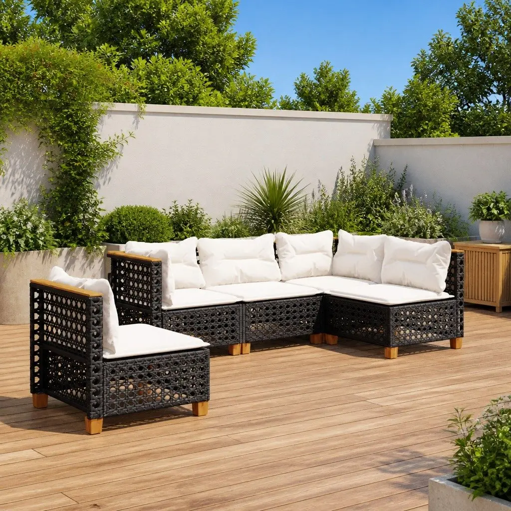 Garden Sofa Set 5 Piece Outdoor Furniture Patio Lounge Rattan Seating Black