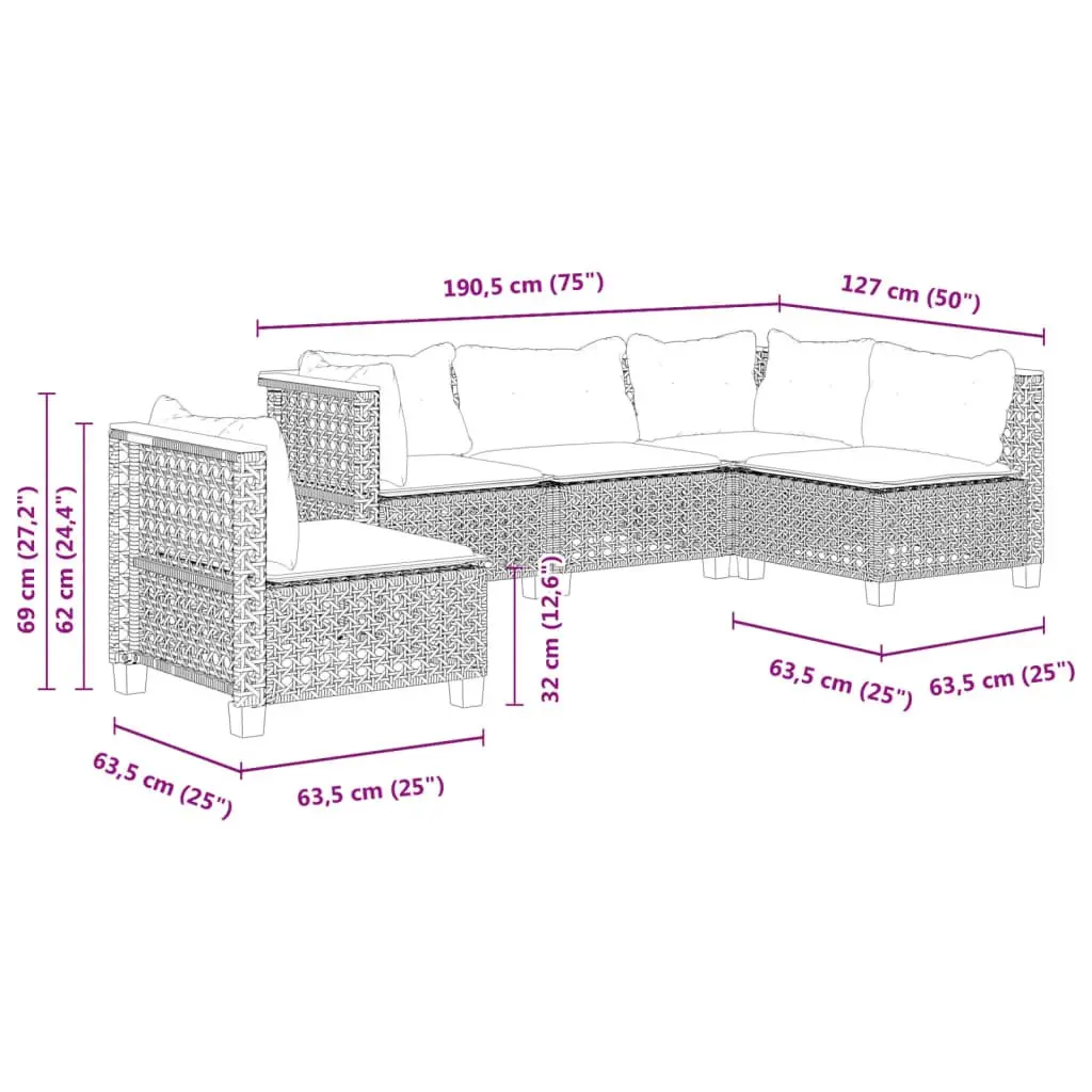 Garden Sofa Set 5 Piece Outdoor Furniture Patio Lounge Rattan Seating Black
