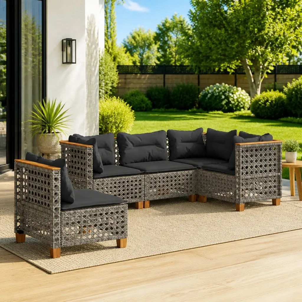Garden Sofa Set Grey 5 Piece Modular Outdoor Furniture with Cushions