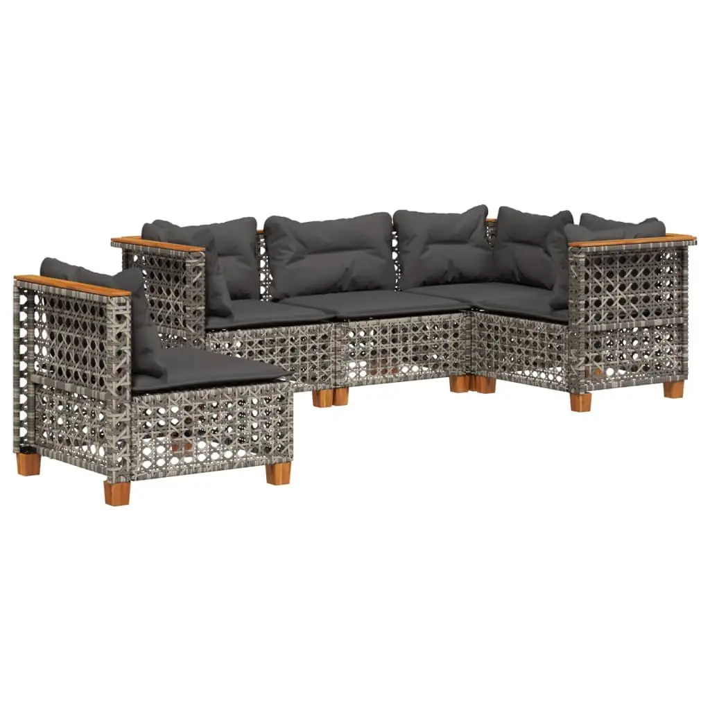 Garden Sofa Set Grey 5 Piece Modular Outdoor Furniture with Cushions
