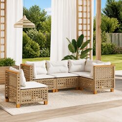 Concise 5 Piece Beige Outdoor Sofa Set with Cushions