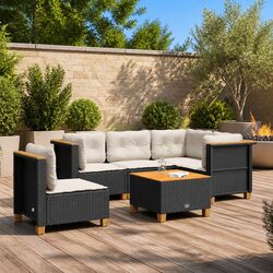 6 Piece Outdoor Garden Sofa Set Patio Furniture Black Poly Rattan with Cushions