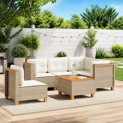 Garden Sofa Set 6 Piece Outdoor Furniture Beige Poly Rattan Patio Seating with