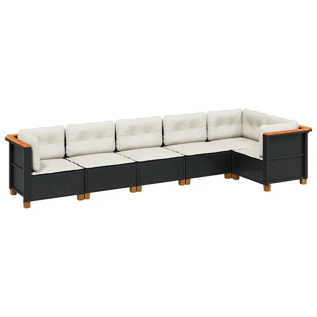 Garden Sofa Set 6 Piece Outdoor Furniture Patio Black Poly Rattan Modular
