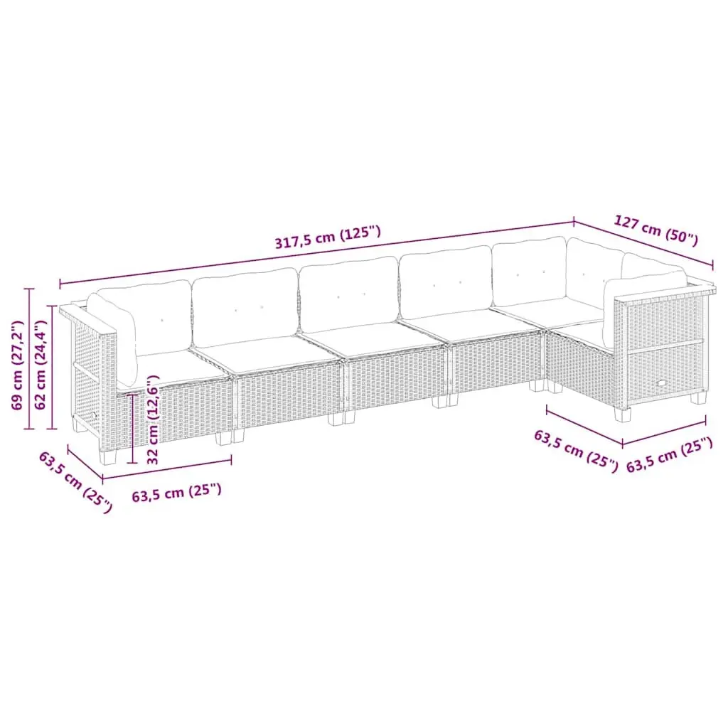Garden Sofa Set 6 Piece Outdoor Furniture Patio Black Poly Rattan Modular
