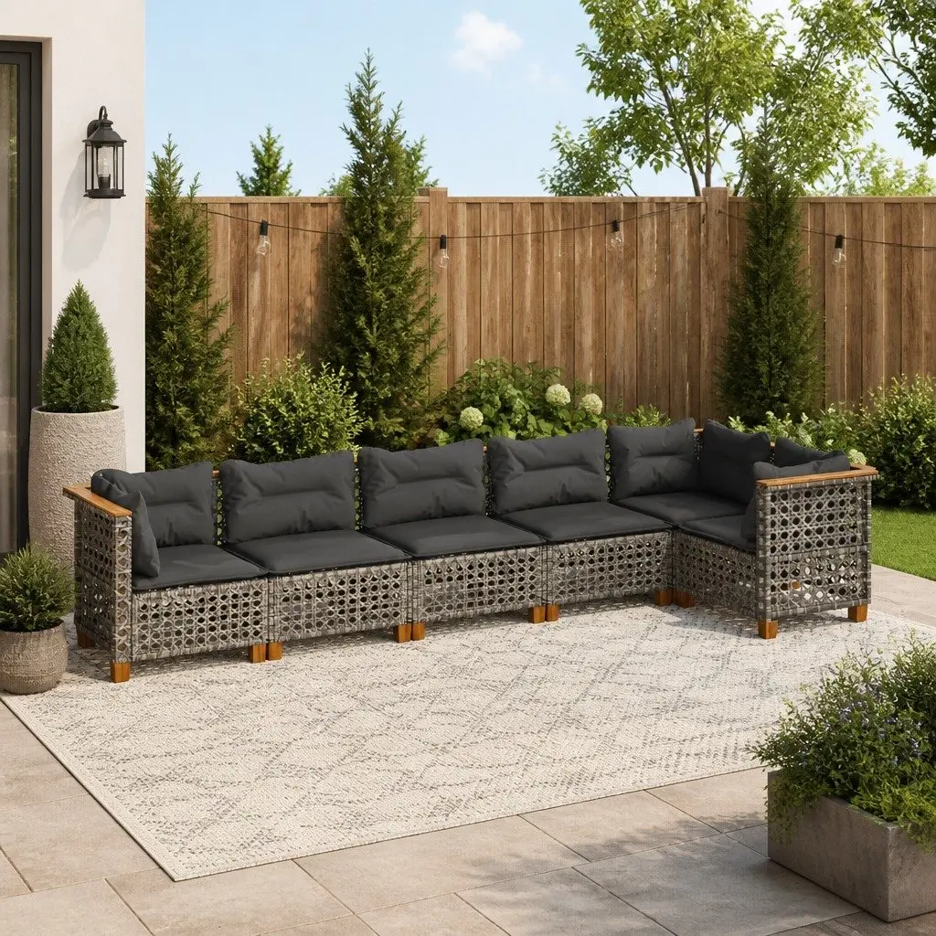 Garden Sofa Set Grey 6 Piece Modular Outdoor Furniture Poly Rattan Seating