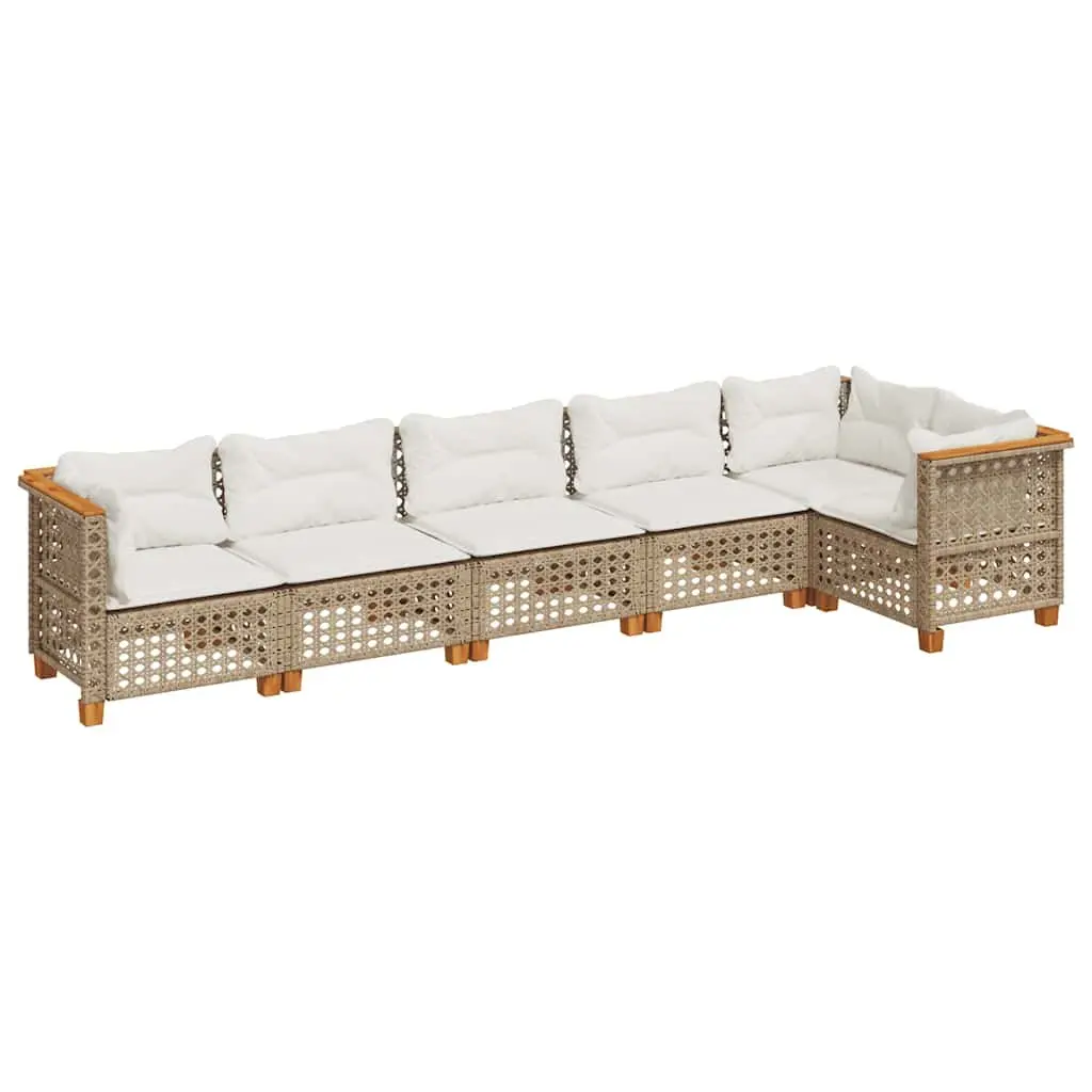 Outdoor Garden Sofa Set 6 Piece Patio Furniture Modular Beige with Cushions