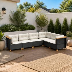 Garden Sofa Set 6 Piece Outdoor Furniture Patio Seating Black Rattan Cushions