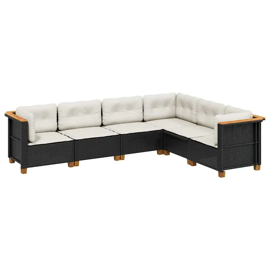 Garden Sofa Set Black 6 Piece Outdoor Furniture Patio Seating Rattan Cushions
