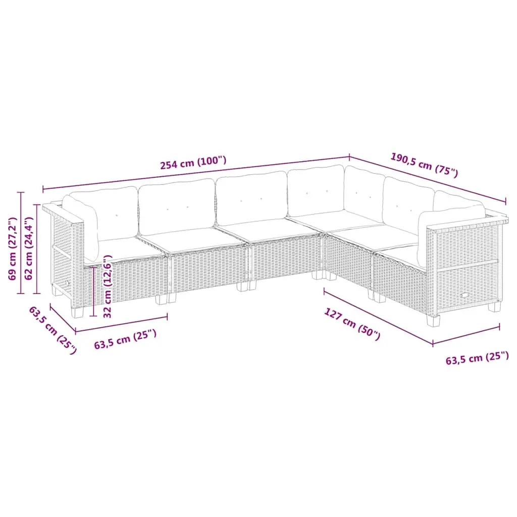Garden Sofa Set Black 6 Piece Outdoor Furniture Patio Seating Rattan Cushions