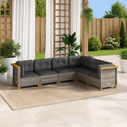 Garden Sofa Set 6 Piece Outdoor Furniture Grey Poly Rattan Patio Seating with