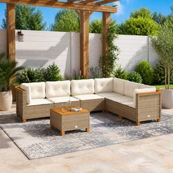 Garden Sofa Set 7 Piece Outdoor Furniture Beige Patio Sectional with Cushions