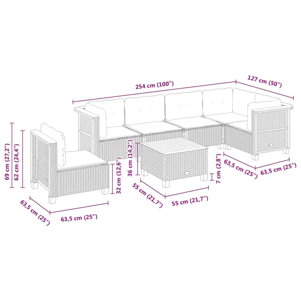 Garden Sofa Set 7 Piece Outdoor Furniture Patio Lounge with Cushions Grey