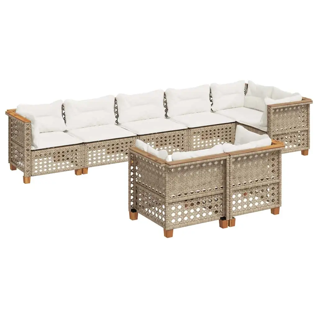 Garden Sofa Set Beige 8 Piece Outdoor Furniture Patio Seating with Cushions