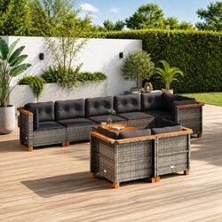 Garden Sofa Set 9 Piece Outdoor Furniture Grey Poly Rattan Patio Lounge with