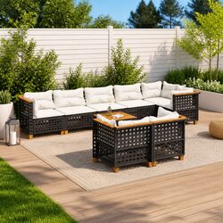 Garden Sofa Set 9 Piece Outdoor Furniture Patio Lounge Black Poly Rattan