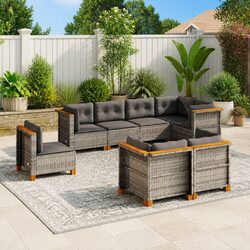 Concise Grey 8-Piece Outdoor Sofa Set with Cushions