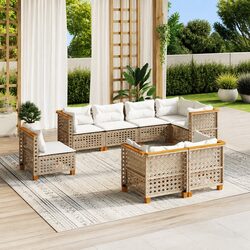 Garden Sofa Set 8 Piece Outdoor Furniture Beige Poly Rattan Patio Lounge Seating