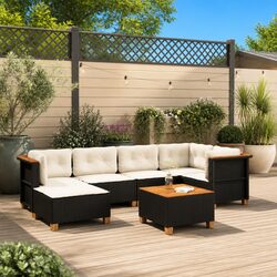 Compact 7 Piece Black Garden Sofa Set