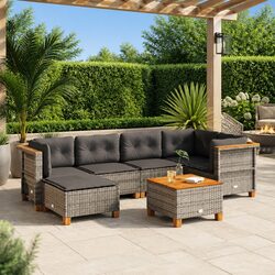 Garden Sofa Set 7 Piece Outdoor Furniture Patio Lounge Grey Poly Rattan Cushions