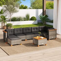 Concise 8 Piece Grey Outdoor Sofa Set