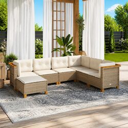 Compact and Modern 7 Piece Garden Sofa Set - Beige Cushions