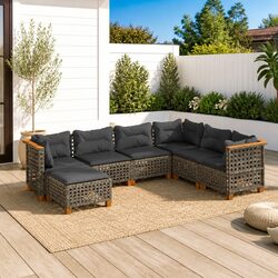 7 Piece Grey Garden Sofa Set with Washable Cushions