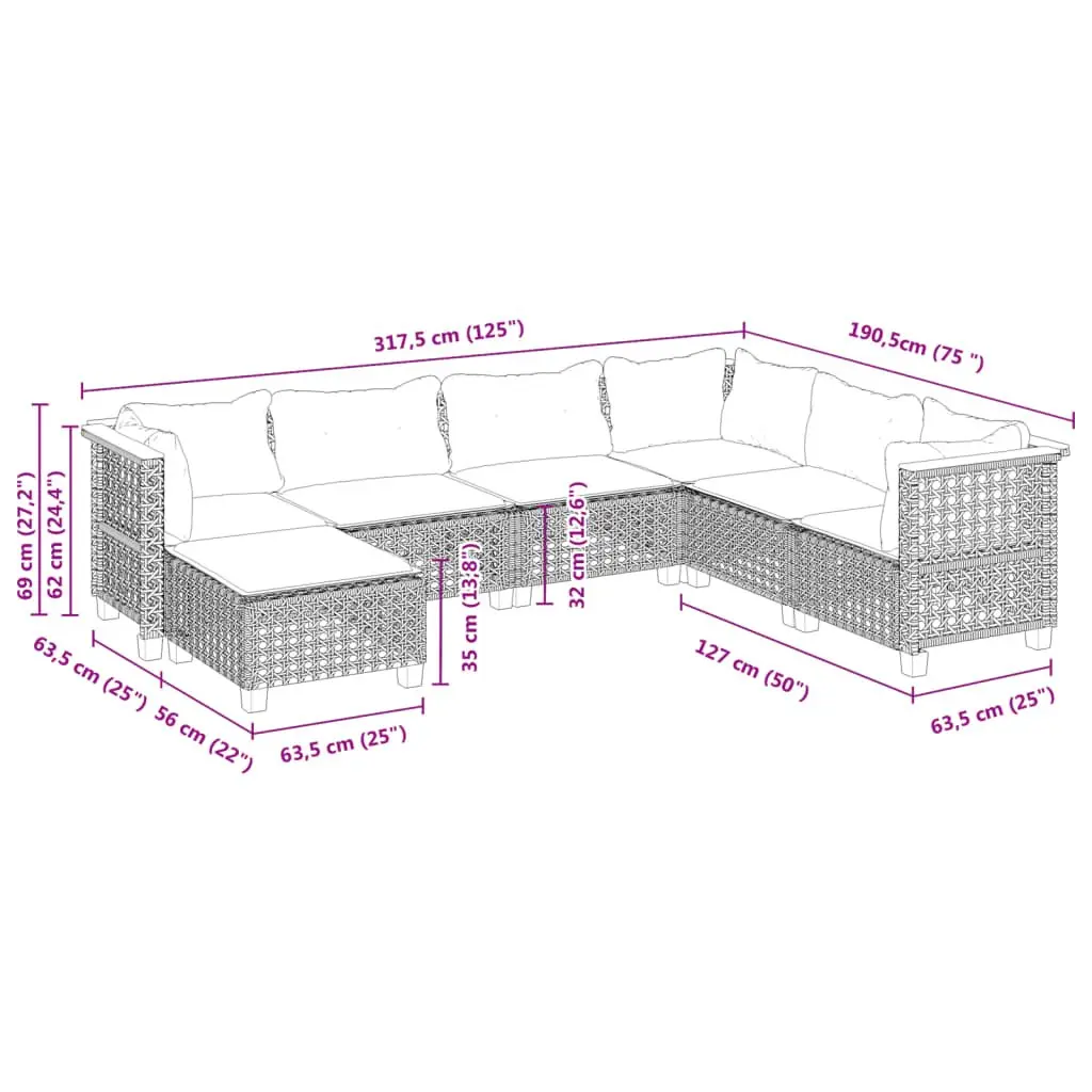 7 Piece Garden Sofa Set with Cushions Grey Outdoor Furniture Patio Lounge