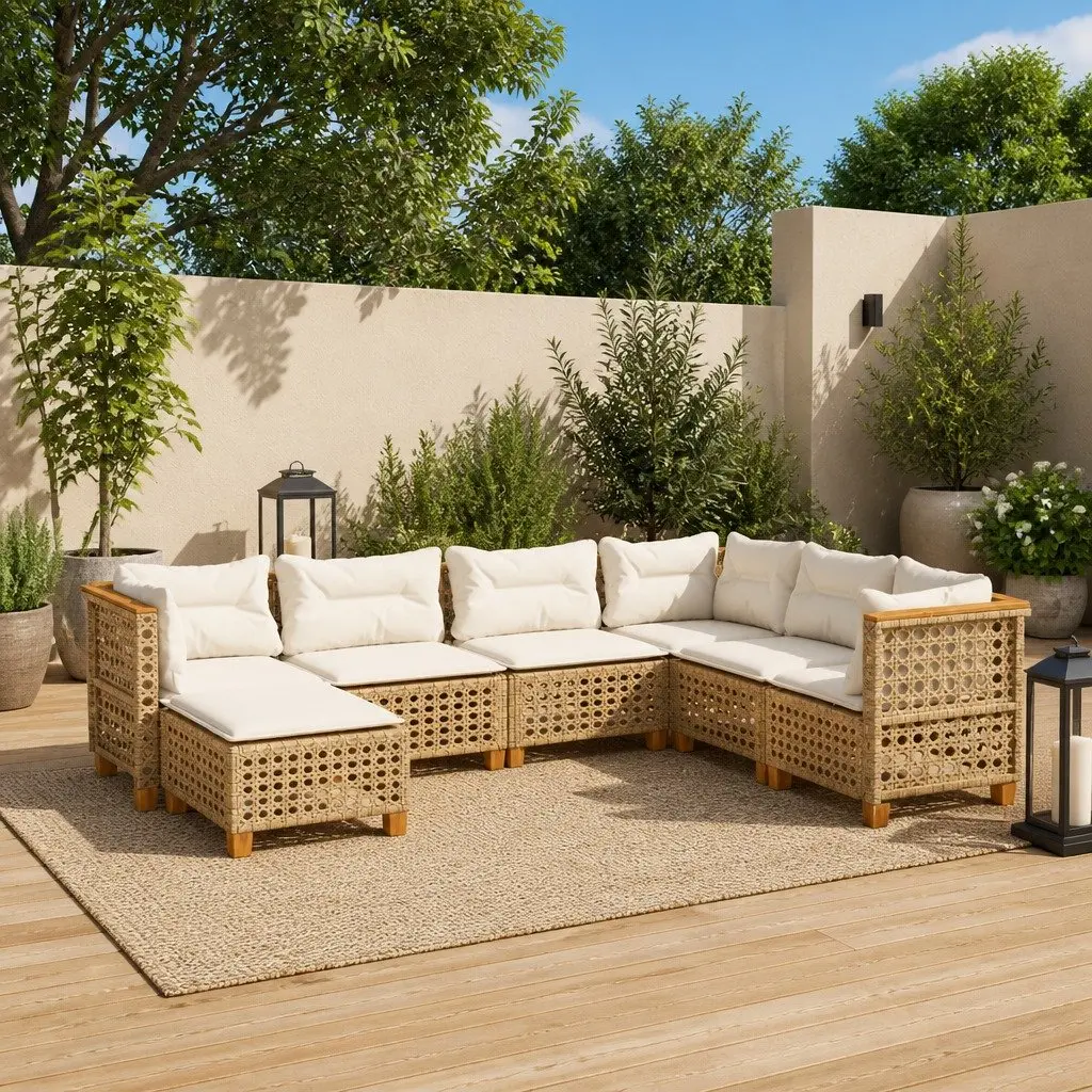 Beige Outdoor Modular 7 Piece Sofa Set with Cushions Garden Furniture Patio Seating