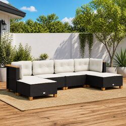 Garden Sofa Set 6 Piece Outdoor Furniture Black Poly Rattan Patio Seating