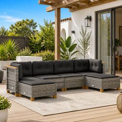 Garden Sofa Set 6 Piece Outdoor Furniture Patio Grey Poly Rattan with Cushions